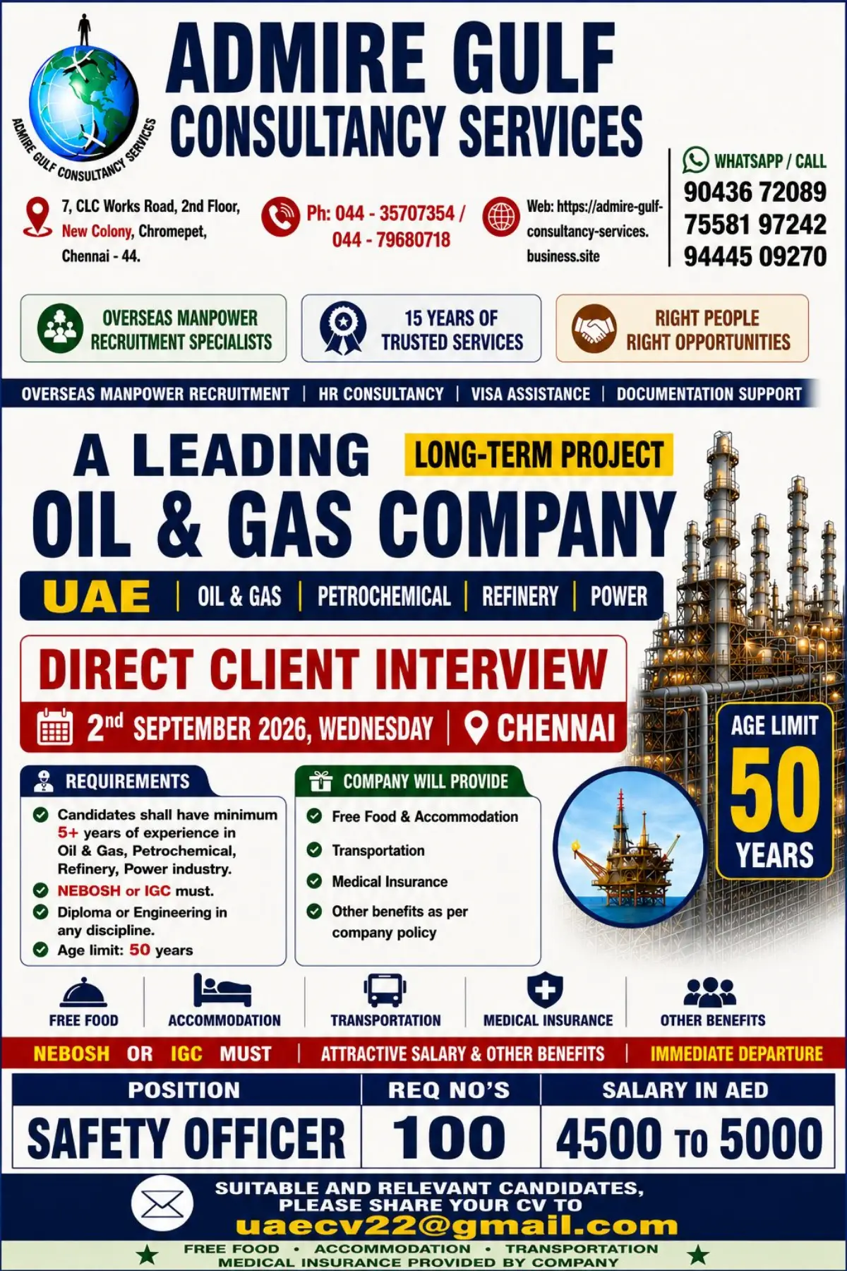 UAE Oil & Gas Company Safety Officer Jobs 2026 โ 100 Vacancies for Experienced Candidates