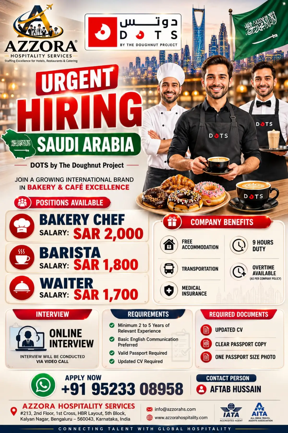 Saudi Arabia Jobs 2026: Urgent Hiring for Bakery Chef, Barista and Waiter at DOTS by The Doughnut Project