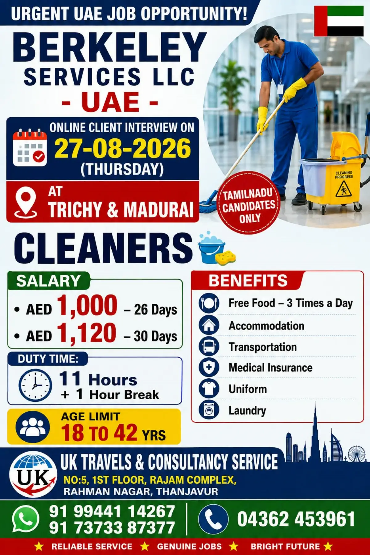 UAE Cleaner Jobs 2026: Berkeley Services Hiring Tamil Nadu Candidates