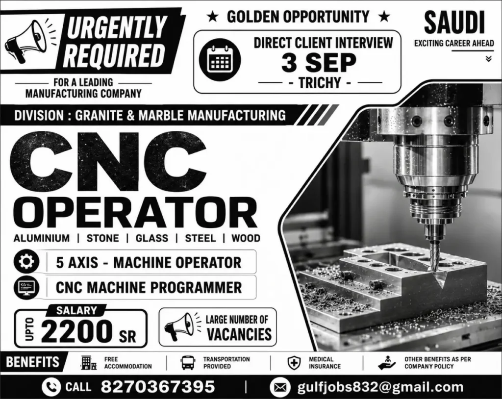 Saudi Arabia CNC Operator Jobs 2026 – Urgent Recruitment for CNC Machine Operators and Programmers
