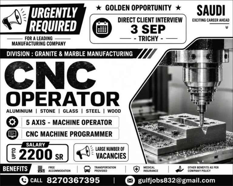 Saudi Arabia CNC Operator Jobs 2026 – Urgent Recruitment for CNC Machine Operators and Programmers