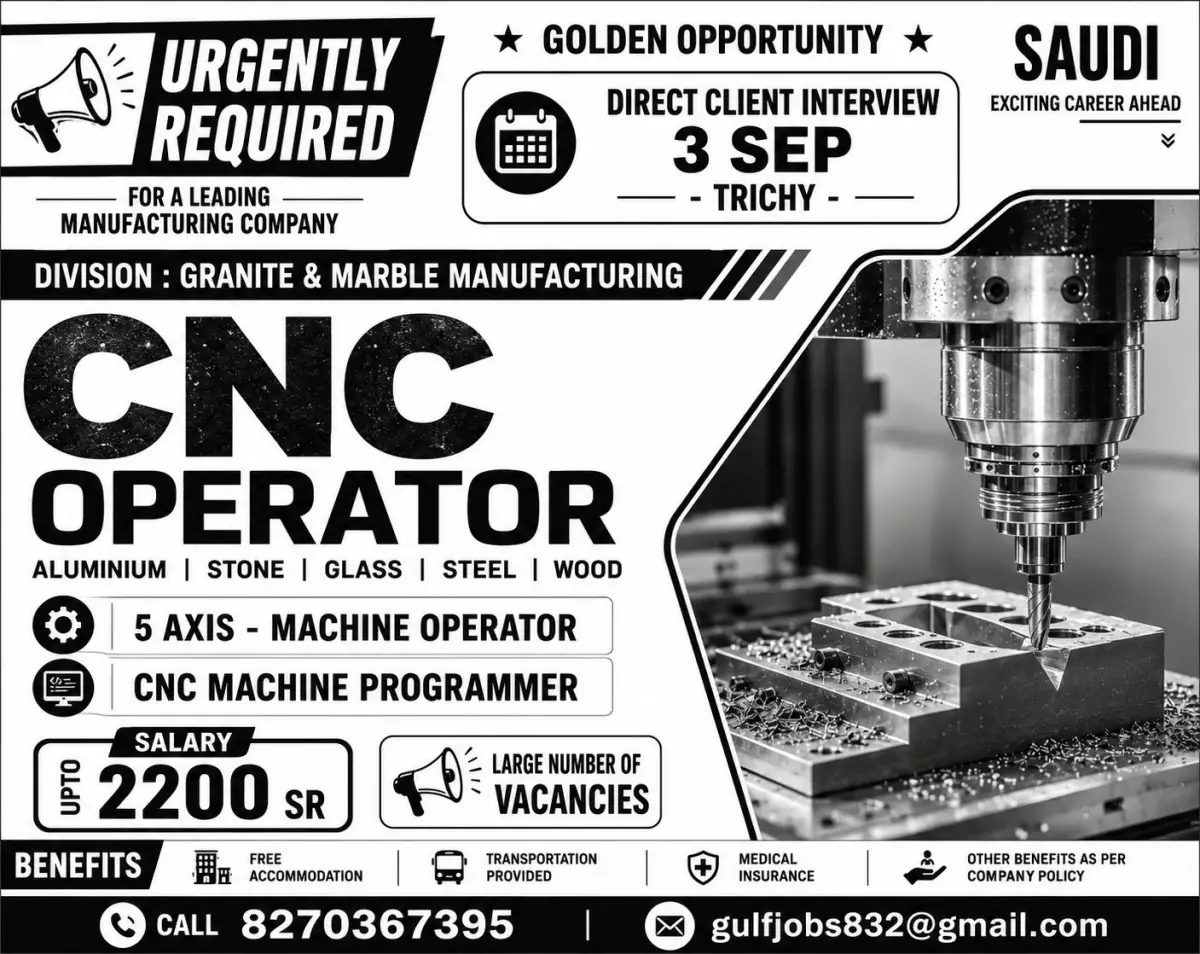 Saudi Arabia CNC Operator Jobs 2026 – Urgent Recruitment for CNC Machine Operators and Programmers