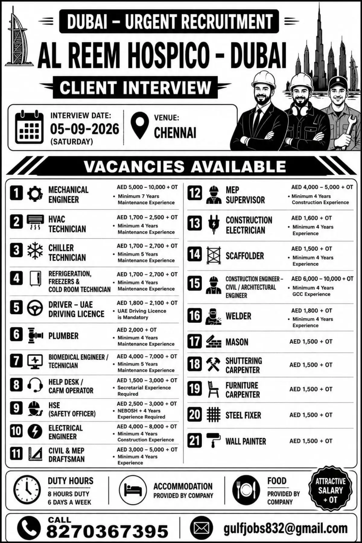 Dubai Urgent Recruitment 2026: Al Reem Hospico Client Interview in Chennai for 21 Vacancies