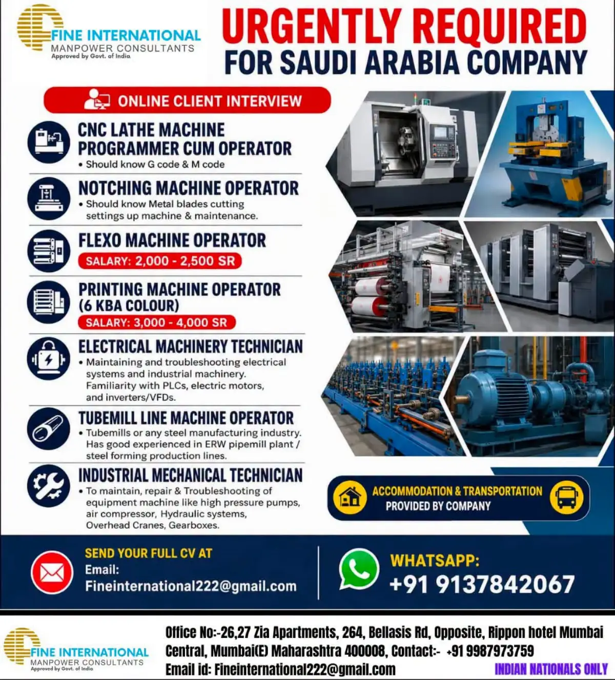 Saudi Arabia Jobs 2026: Urgent Vacancies for Machine Operators and Technicians