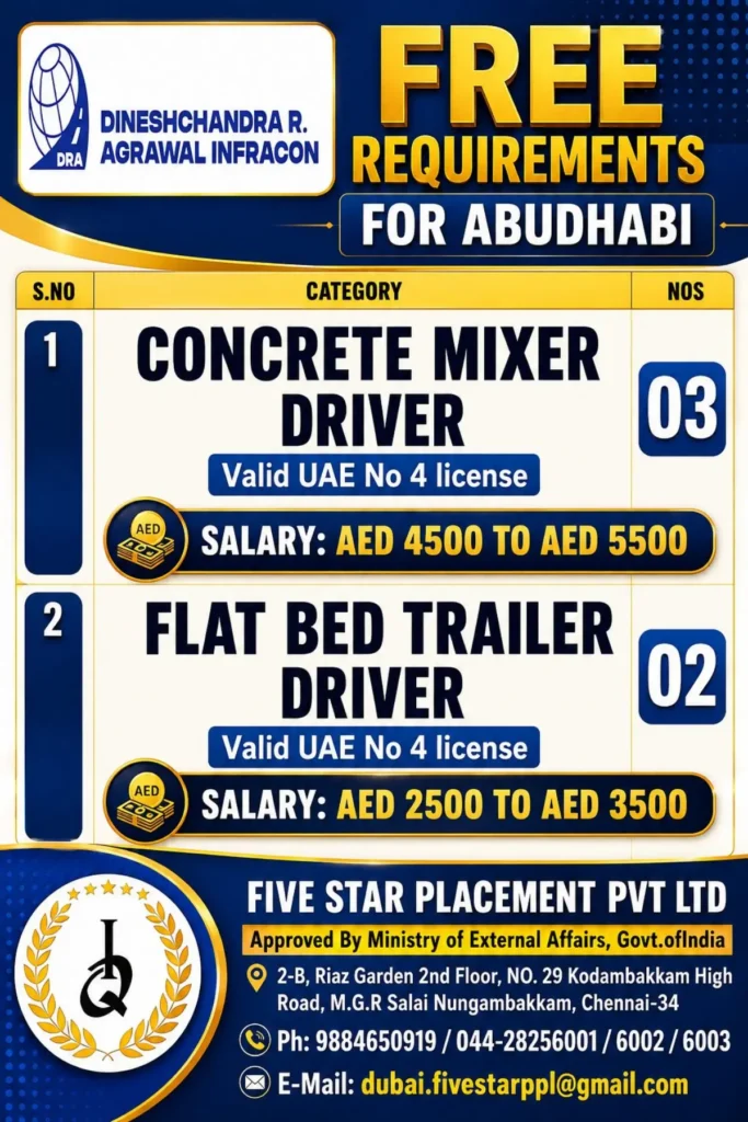 Dineshchandra R. Agrawal Infracon Abu Dhabi Jobs 2026 – Free Recruitment for Drivers