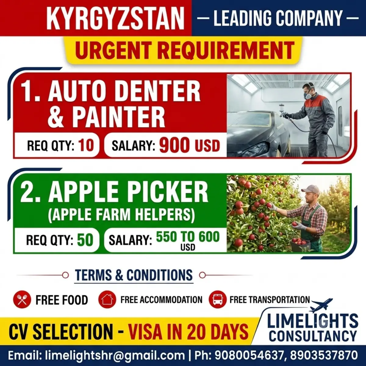 Kyrgyzstan Urgent Job Vacancy 2026: Auto Denter, Painter & Apple Picker Jobs With Free Food, Accommodation and Transportation