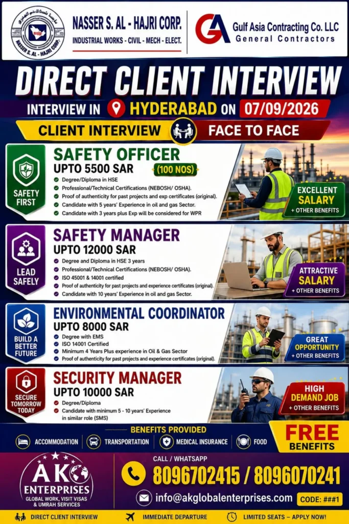 Saudi Arabia Oil & Gas Jobs 2026: Safety Officer, Safety Manager, Environmental Coordinator & Security Manager Vacancies