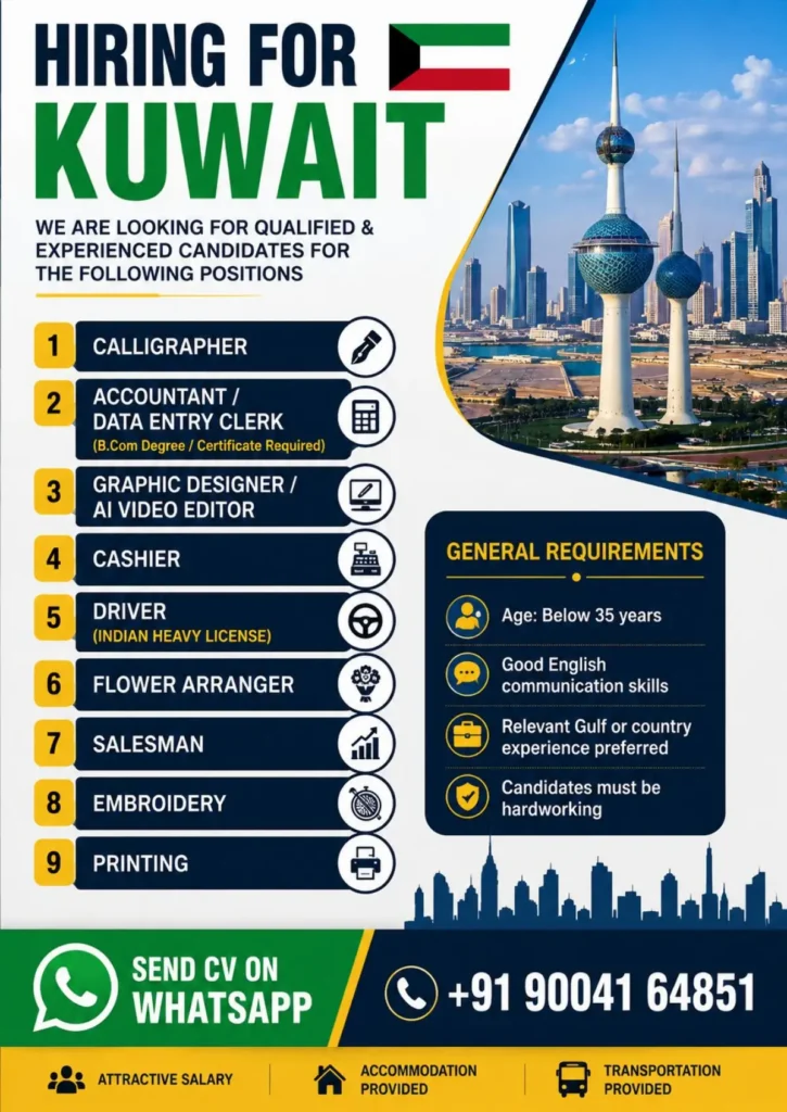 Kuwait Job Vacancies 2026: Multiple Positions Available for Indian Candidates 1 Kuwait Job Vacancies 2026: Multiple Positions Available for Indian Candidates