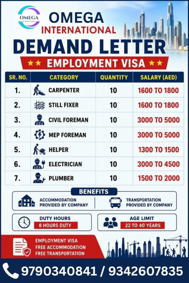 UAE Job Vacancies 2026: Omega International Demand Letter for Employment Visa