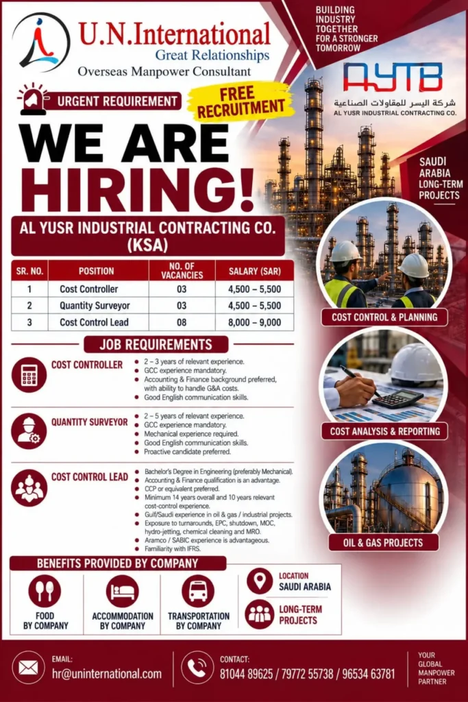 Saudi Arabia Jobs 2026: Urgent Recruitment for Cost Controller, Quantity Surveyor and Cost Control Lead 1 Saudi Arabia Jobs 2026: Urgent Recruitment for Cost Controller, Quantity Surveyor and Cost Control Lead