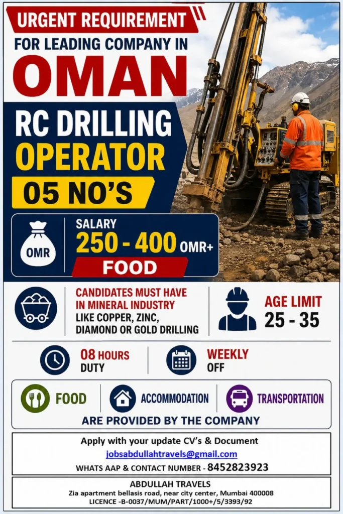 RC Drilling Operator Jobs in Oman – Urgent Recruitment for 5 Vacancies 1 RC Drilling Operator Jobs in Oman – Urgent Recruitment for 5 Vacancies