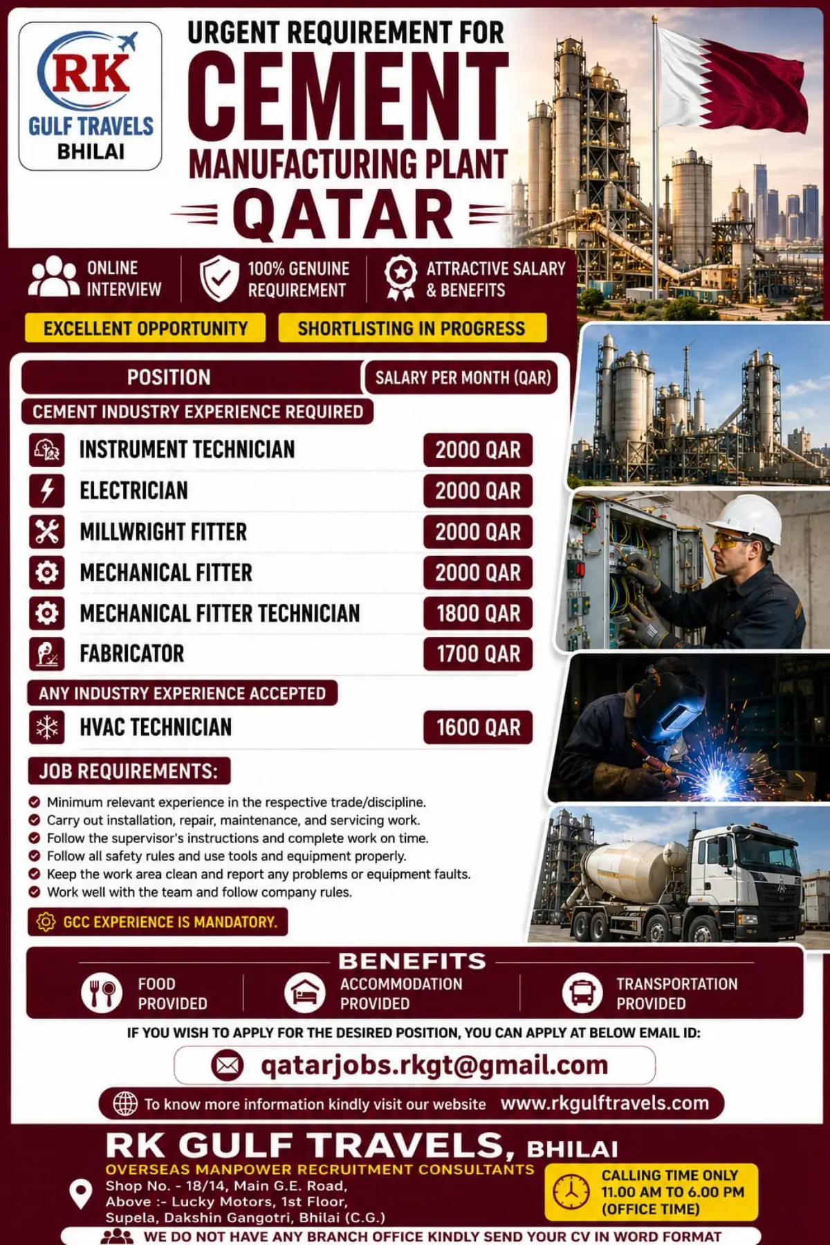 Cement Manufacturing Plant Jobs in Qatar – Urgent Recruitment 2026