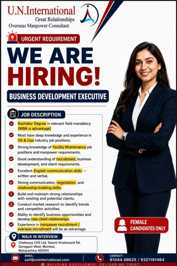 Business Development Executive Jobs in Mumbai – Urgent Hiring for Female Candidates
