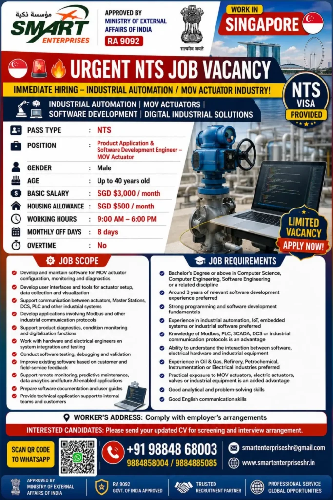 Singapore Job Vacancy for Product Application & Software Development Engineer – MOV Actuator 1 Singapore Job Vacancy for Product Application & Software Development Engineer – MOV Actuator