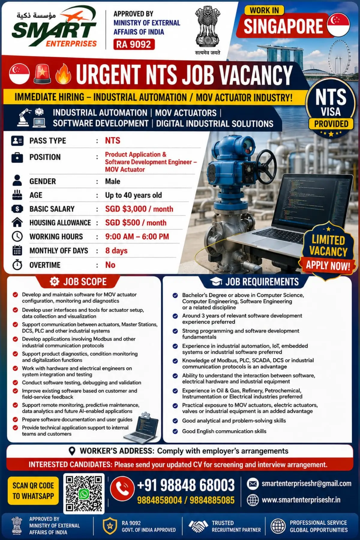 Singapore Job Vacancy for Product Application & Software Development Engineer – MOV Actuator