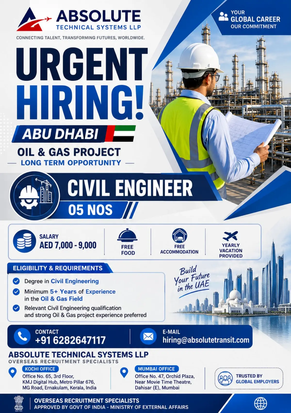 Urgent Civil Engineer Jobs in Abu Dhabi – 5 Vacancies in Oil & Gas Projects