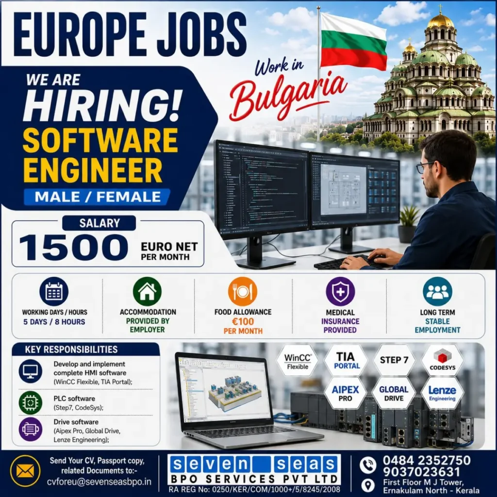 Bulgaria Jobs 2026: Software Engineer Vacancy with €1,500 Salary, Accommodation & Food Allowance