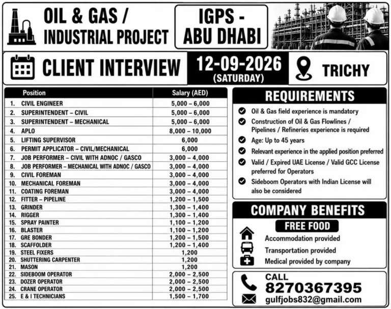 IGPS Abu Dhabi Oil & Gas Jobs 2026 – Client Interview in Trichy on September 12