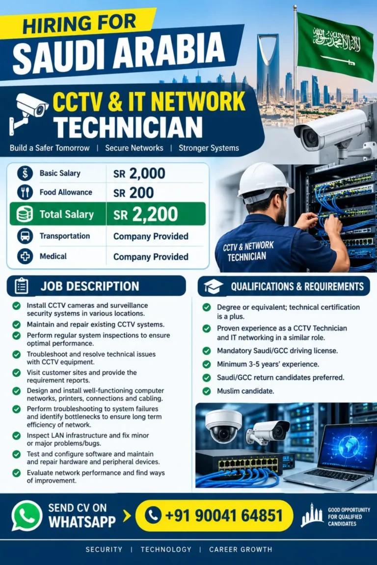 CCTV & IT Network Technician Jobs in Saudi Arabia – Salary, Requirements, Duties and How to Apply