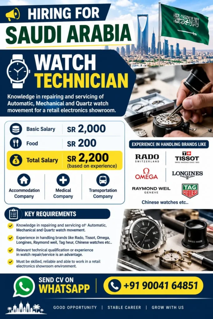 Watch Technician Jobs in Saudi Arabia – Salary, Requirements, Benefits and How to Apply