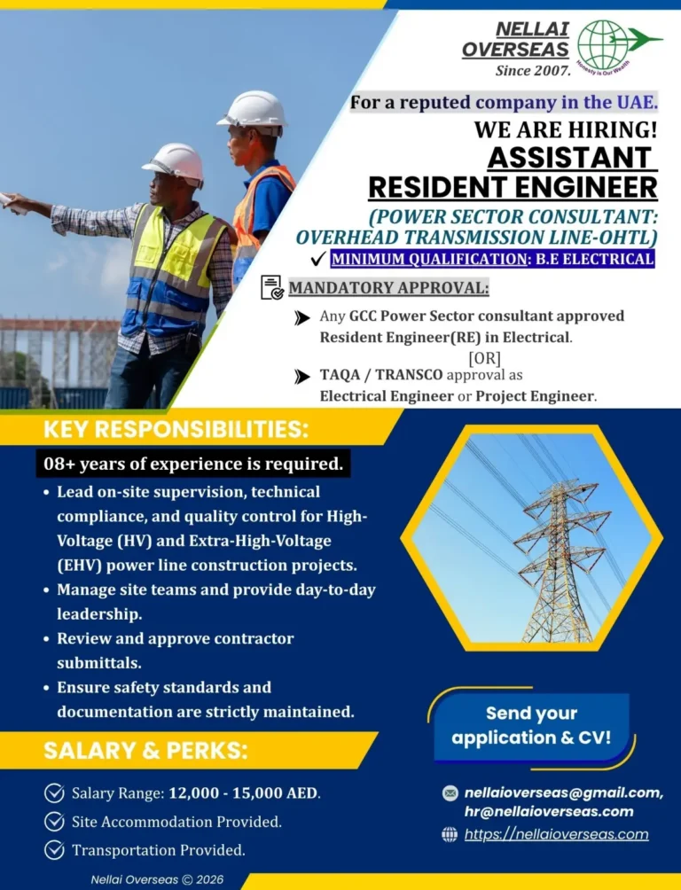 Assistant Resident Engineer Jobs in UAE – Power Sector Consultant | OHTL | AED 12,000–15,000 Salary