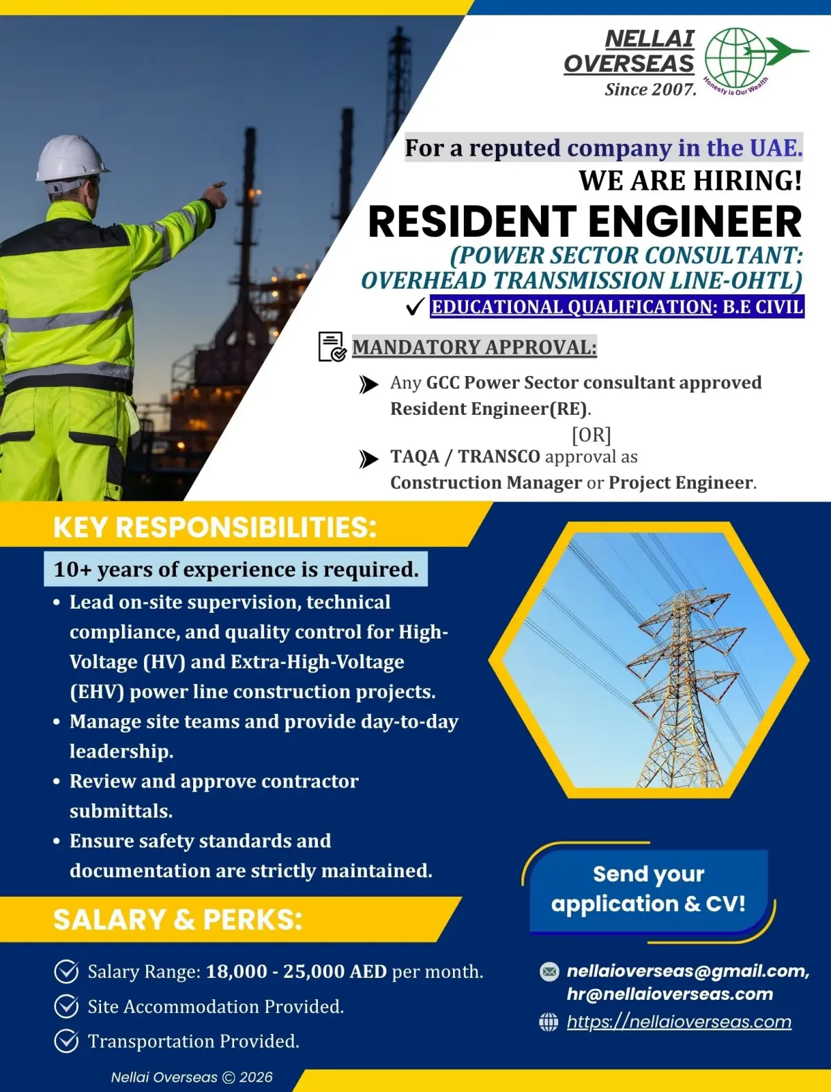 Resident Engineer Jobs in UAE 2026 – Power Sector Consultant | OHTL Engineering Vacancy