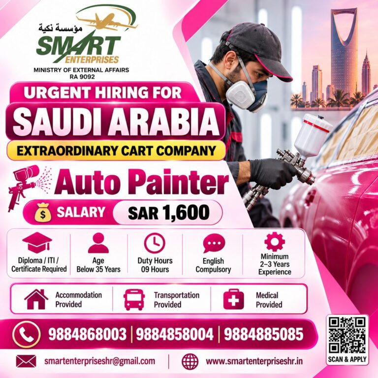Saudi Arabia Auto Painter Jobs 2026: Urgent Hiring for Extraordinary Cart Company, Salary SAR 1,600