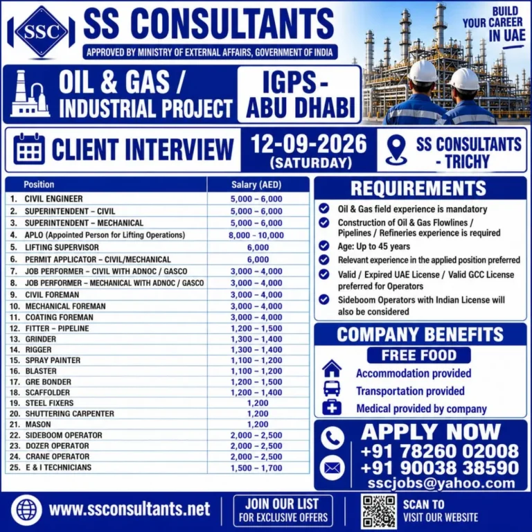Oil & Gas Jobs in Abu Dhabi 2026 – IGPS Industrial Project Recruitment, Salary, Requirements & Interview Details