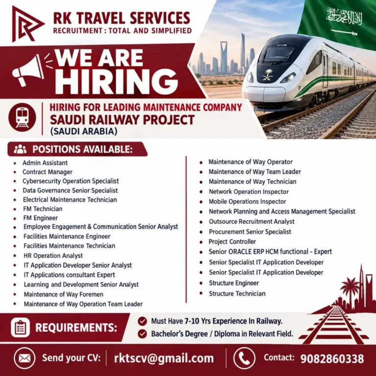 Saudi Railway Project Jobs 2026 – Multiple Vacancies for Experienced Railway Professionals