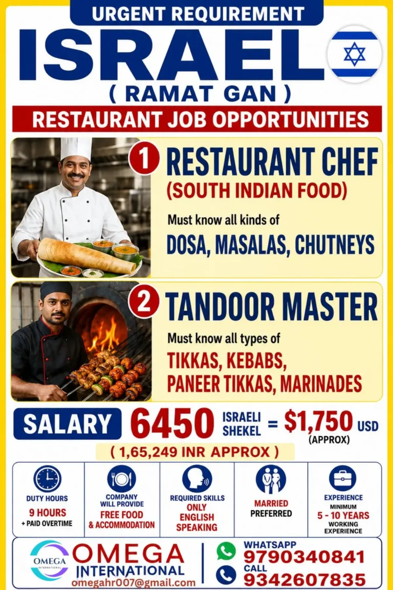 Israel Restaurant Jobs 2026 – Urgent Vacancies for Restaurant Chef & Tandoor Master