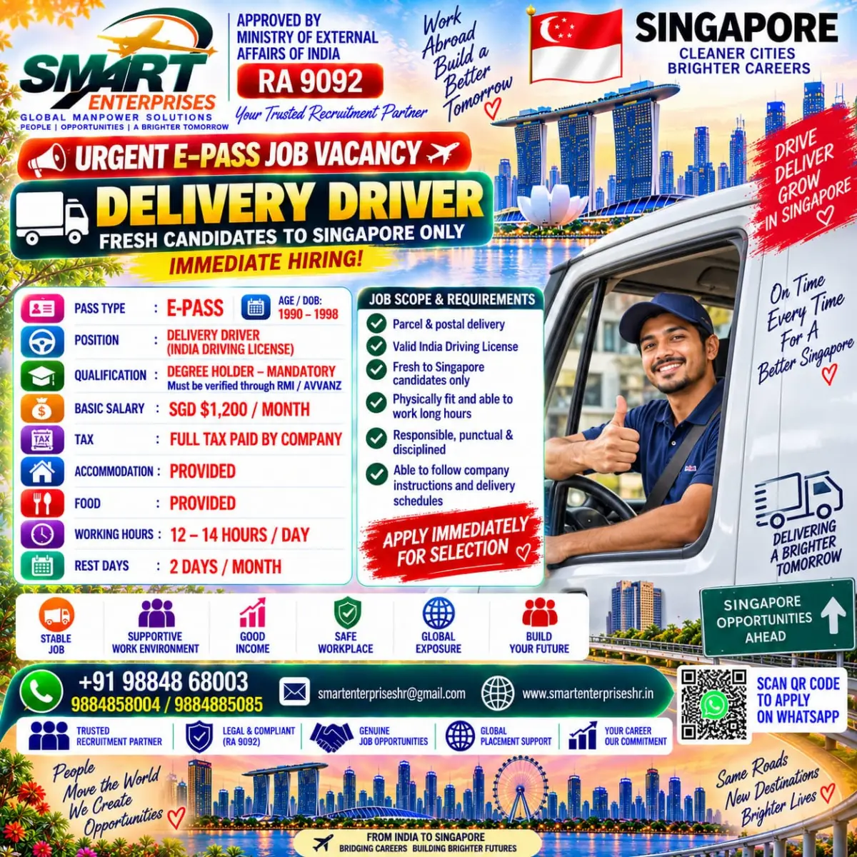 Singapore Delivery Driver Jobs 2026 – Urgent E-Pass Vacancy for Fresh Candidates