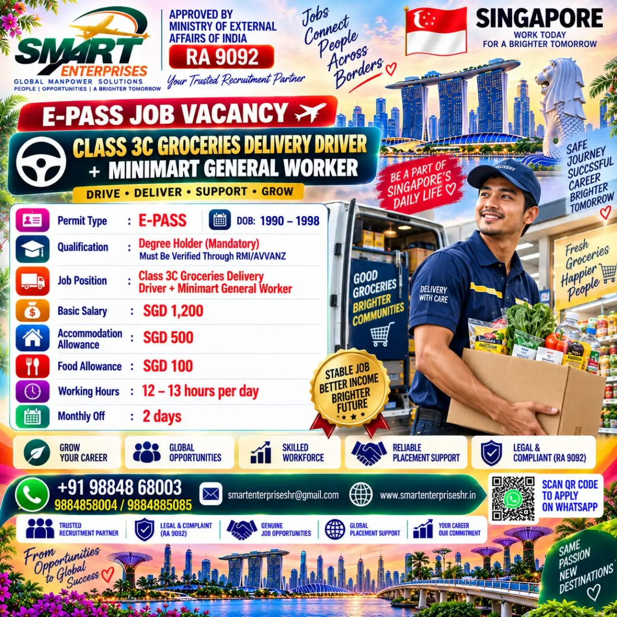 Singapore Class 3C Grocery Delivery Driver & Minimart General Worker Jobs 2026 – E-Pass Vacancy
