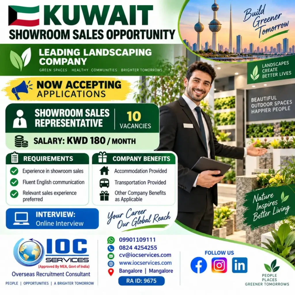 Kuwait Jobs 2026: Showroom Sales Representative Vacancies | 10 Positions | KWD 180 Salary