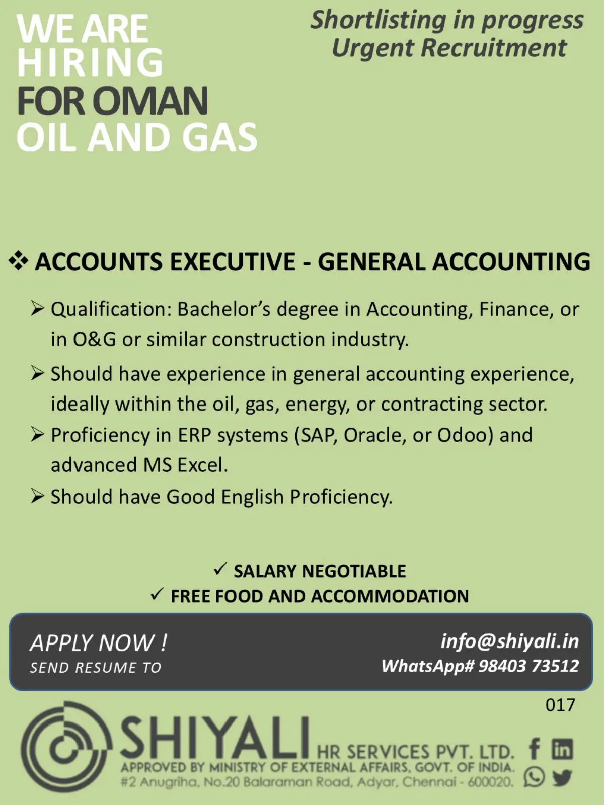 Oman Oil & Gas Jobs 2026: Accounts Executive – General Accounting | Salary Negotiable + Free Food & Accommodation