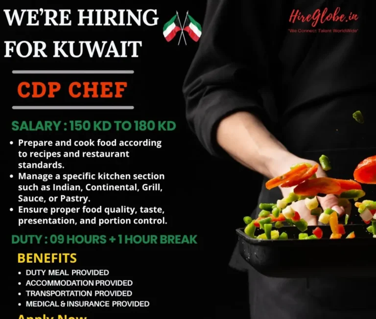 Kuwait CDP Chef Jobs 2026 – Salary Up to 180 KWD | Food, Accommodation & Transport