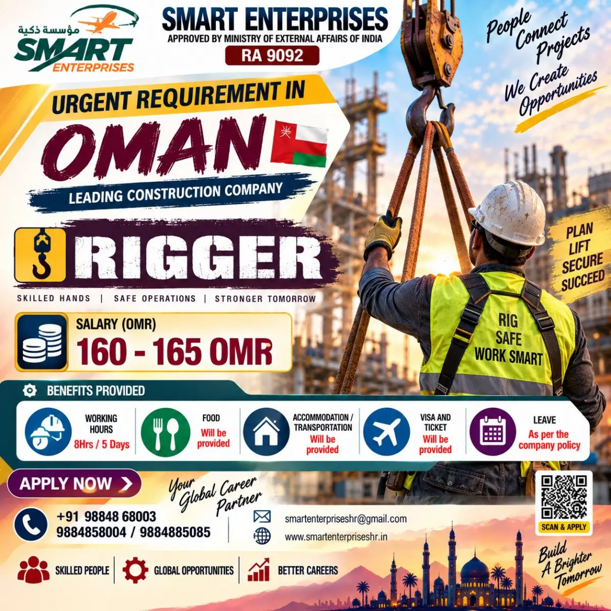 Oman Rigger Jobs 2026 – Urgent Vacancy in Leading Construction Company | Salary 160–165 OMR