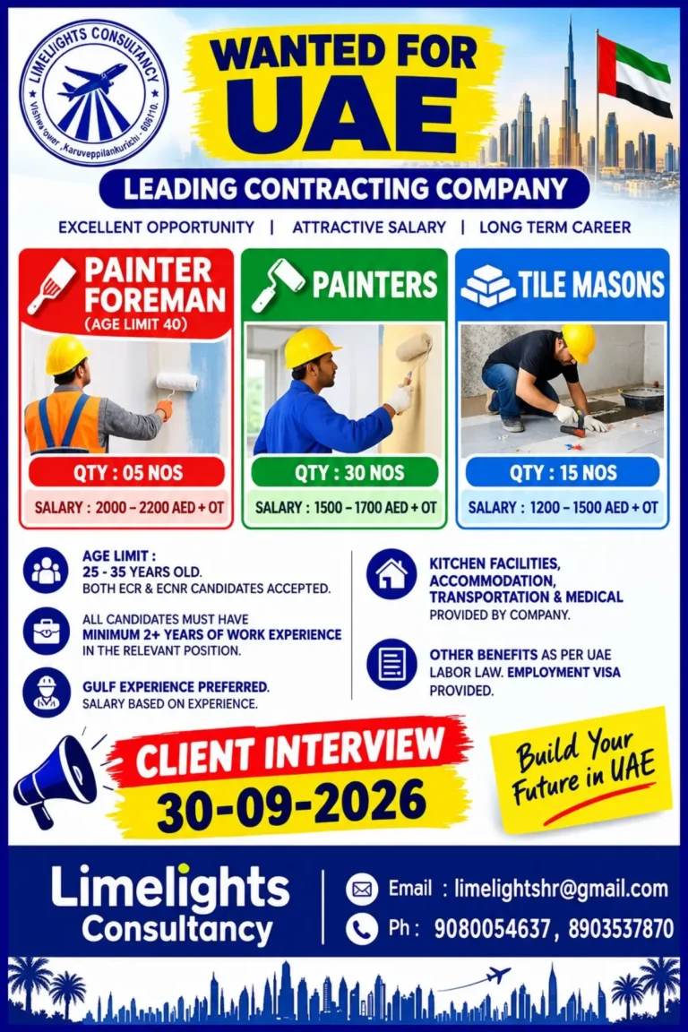 UAE Jobs 2026: Painter Foreman, Painters & Tile Masons Vacancies | Salary Up to AED 2,200 + OT