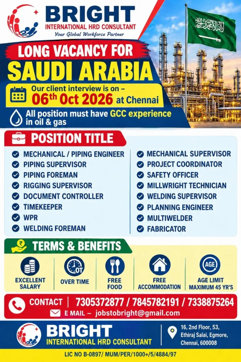 Saudi Arabia Jobs 2026: Oil & Gas Vacancies for Engineers, Supervisors, Foremen & Technicians