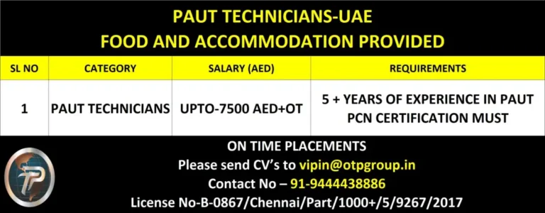 UAE PAUT Technician Jobs 2026: Salary Up to AED 7,500 + OT | PCN Certification Required