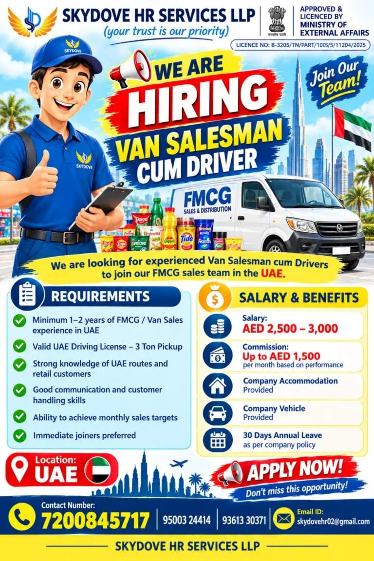 UAE Van Salesman Jobs 2026: FMCG Van Salesman Cum Driver | Salary Up to AED 3,000 + Commission