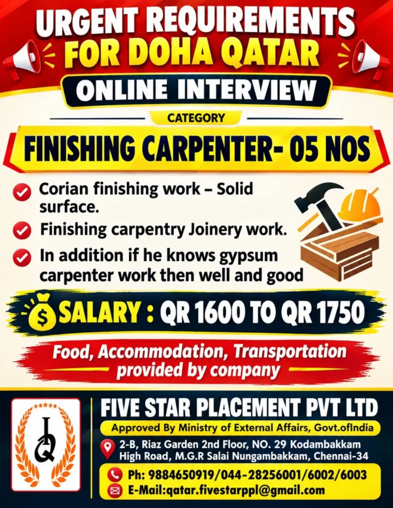 Qatar Jobs 2026: Finishing Carpenter Vacancy | Salary Up to QAR 1,750
