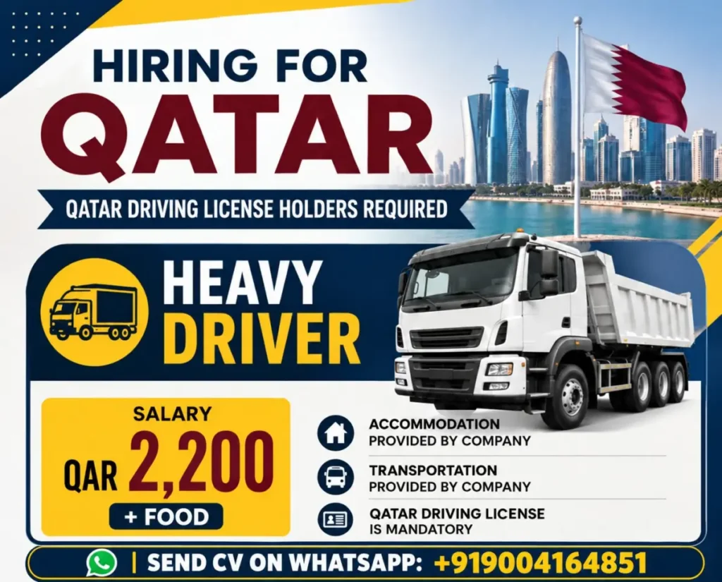 Qatar Heavy Driver Jobs 2026: QAR 2,200 Salary + Food | Qatar Driving Licence Required 1 Qatar Heavy Driver Jobs 2026: QAR 2,200 Salary + Food | Qatar Driving Licence Required