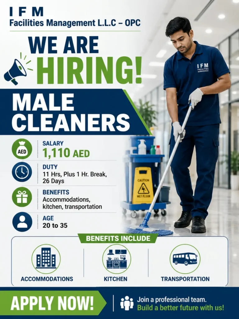 IFM Facilities Management Recruitment 2026: Male Cleaners Vacancy in UAE | Salary AED 1,110