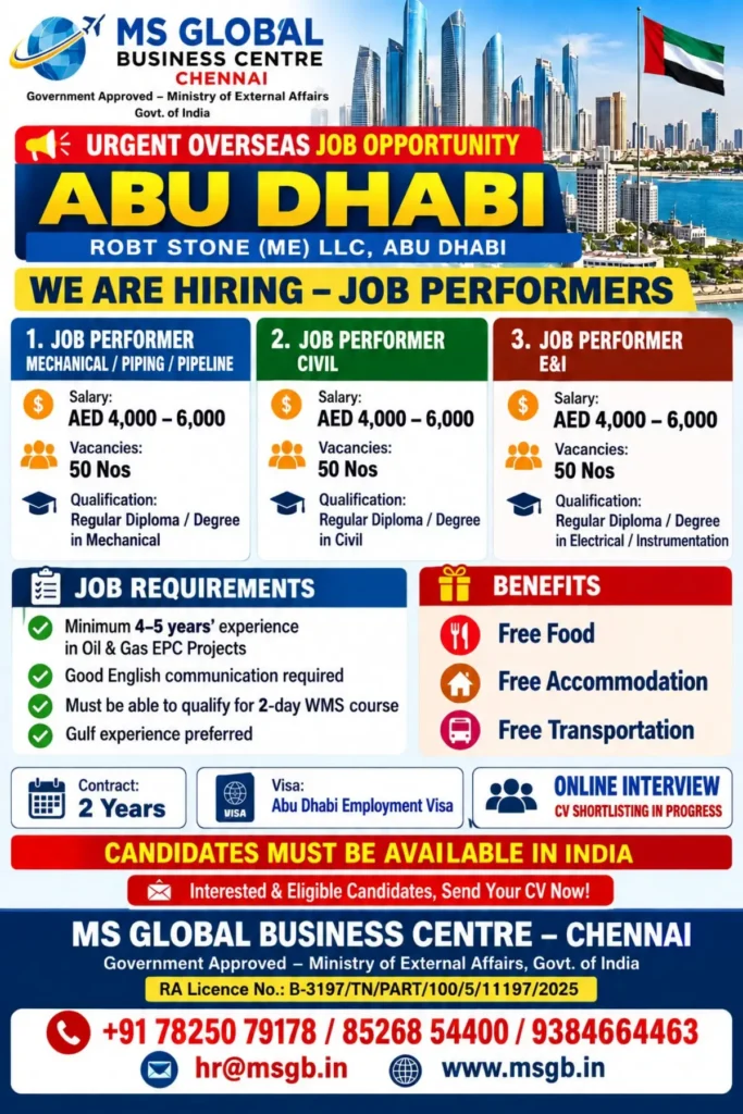 Abu Dhabi Job Vacancy 2026: 150 Job Performer Vacancies at ROBT Stone (ME) LLC | Salary AED 4,000–6,000 1 Abu Dhabi Job Vacancy 2026: 150 Job Performer Vacancies at ROBT Stone (ME) LLC | Salary AED 4,000–6,000