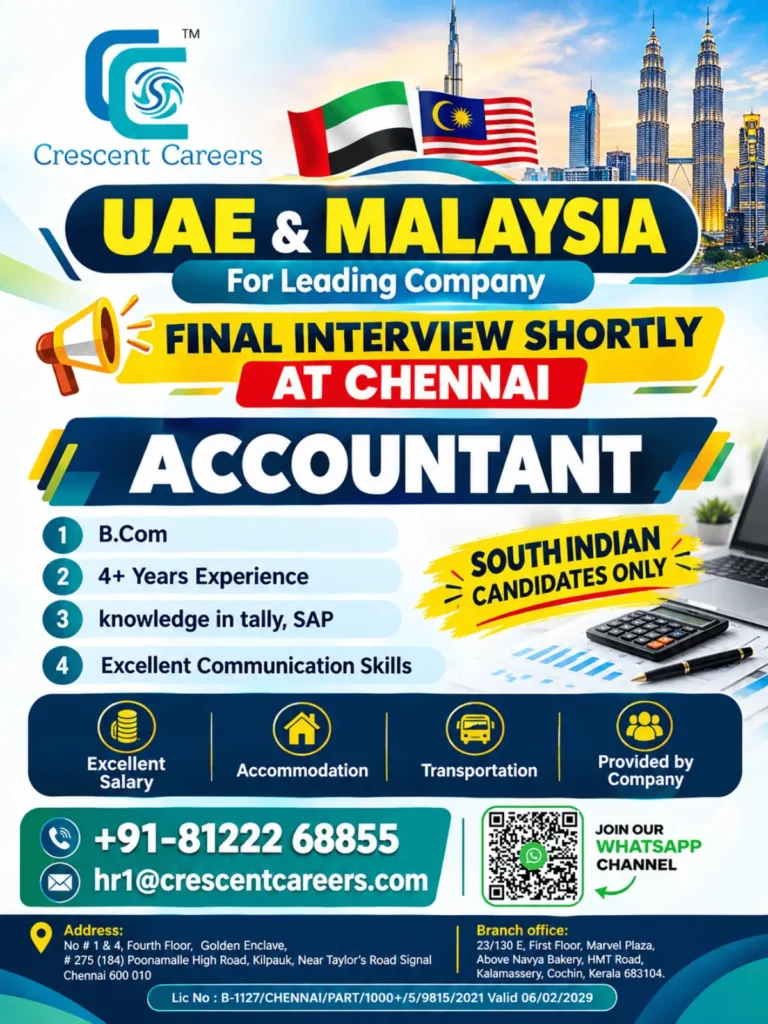 UAE & Malaysia Accountant Recruitment 2026 – Apply for Accountant Jobs | B.Com, 4+ Years Experience