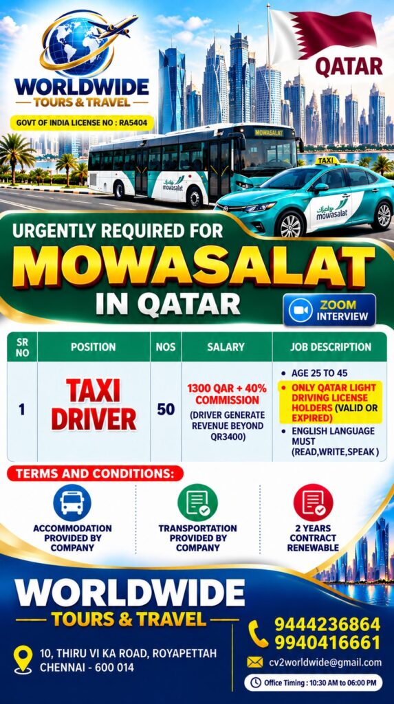 Mowasalat Qatar Recruitment 2026: 50 Taxi Driver Job
