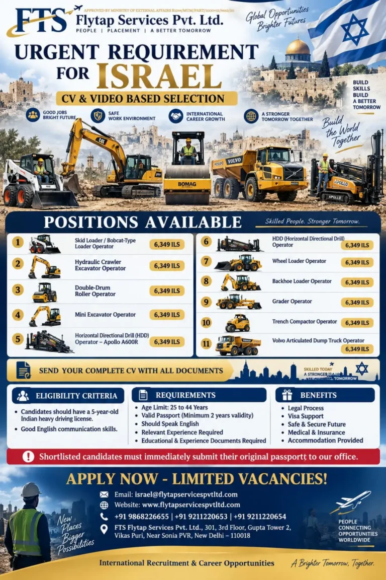Urgent Israel Jobs 2026: Heavy Equipment Operator Vacancies with Salary of 6,349 ILS