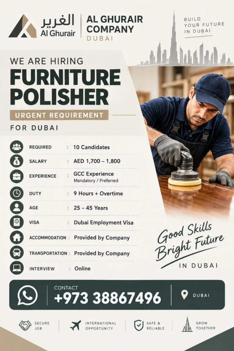Furniture Polisher Jobs in Dubai – Urgent Hiring for 10 Candidates