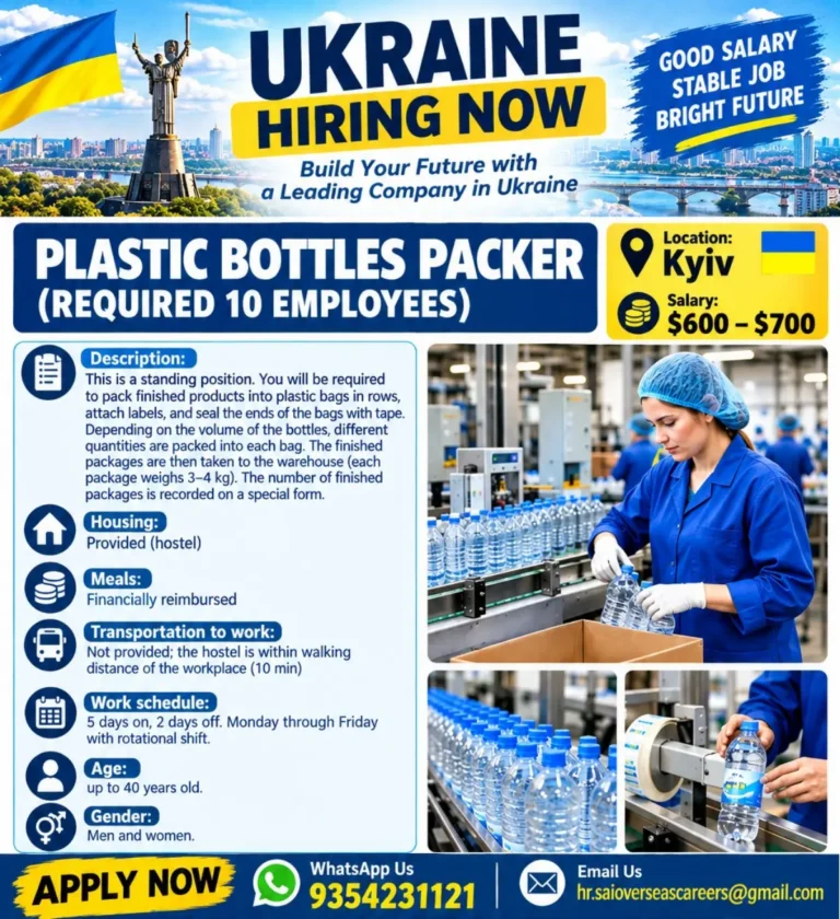 Ukraine Hiring Now: Plastic Bottles Packer Jobs in Kyiv – Salary $600–$700