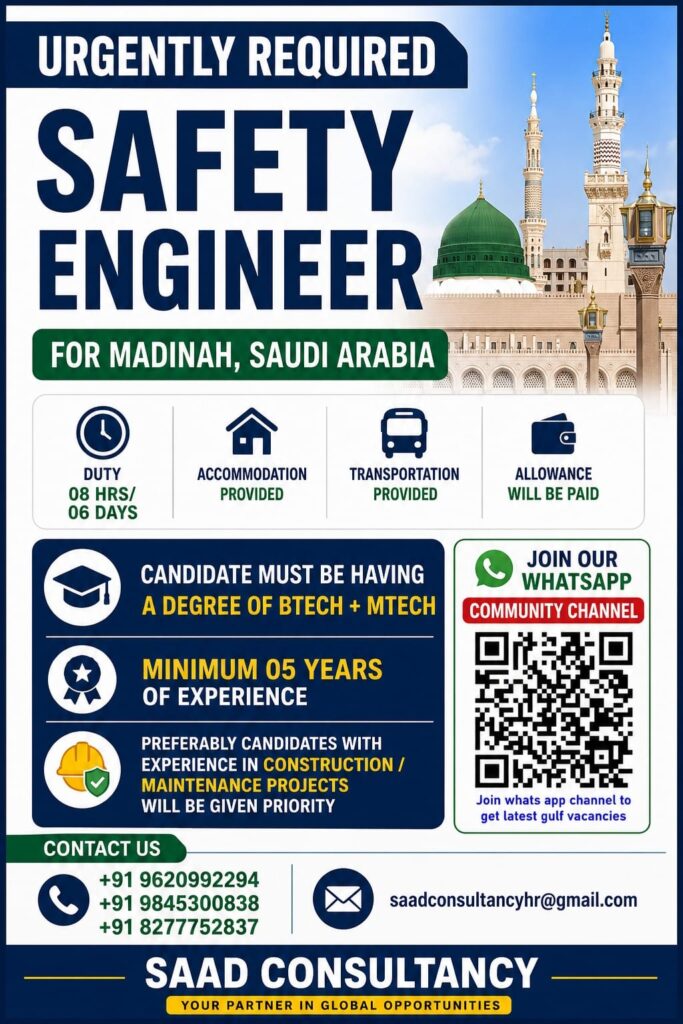 Safety Engineer Jobs in Madinah, Saudi Arabia 2026 – Urgent Recruitment
